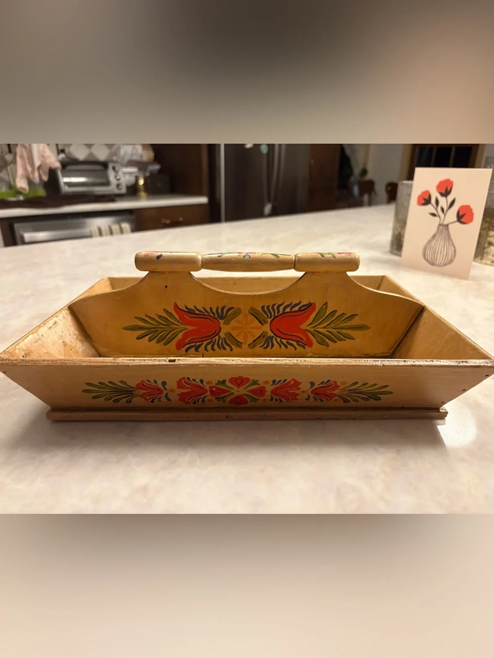 Hand-Painted Folk Art/scandinavian Wooden Caddy